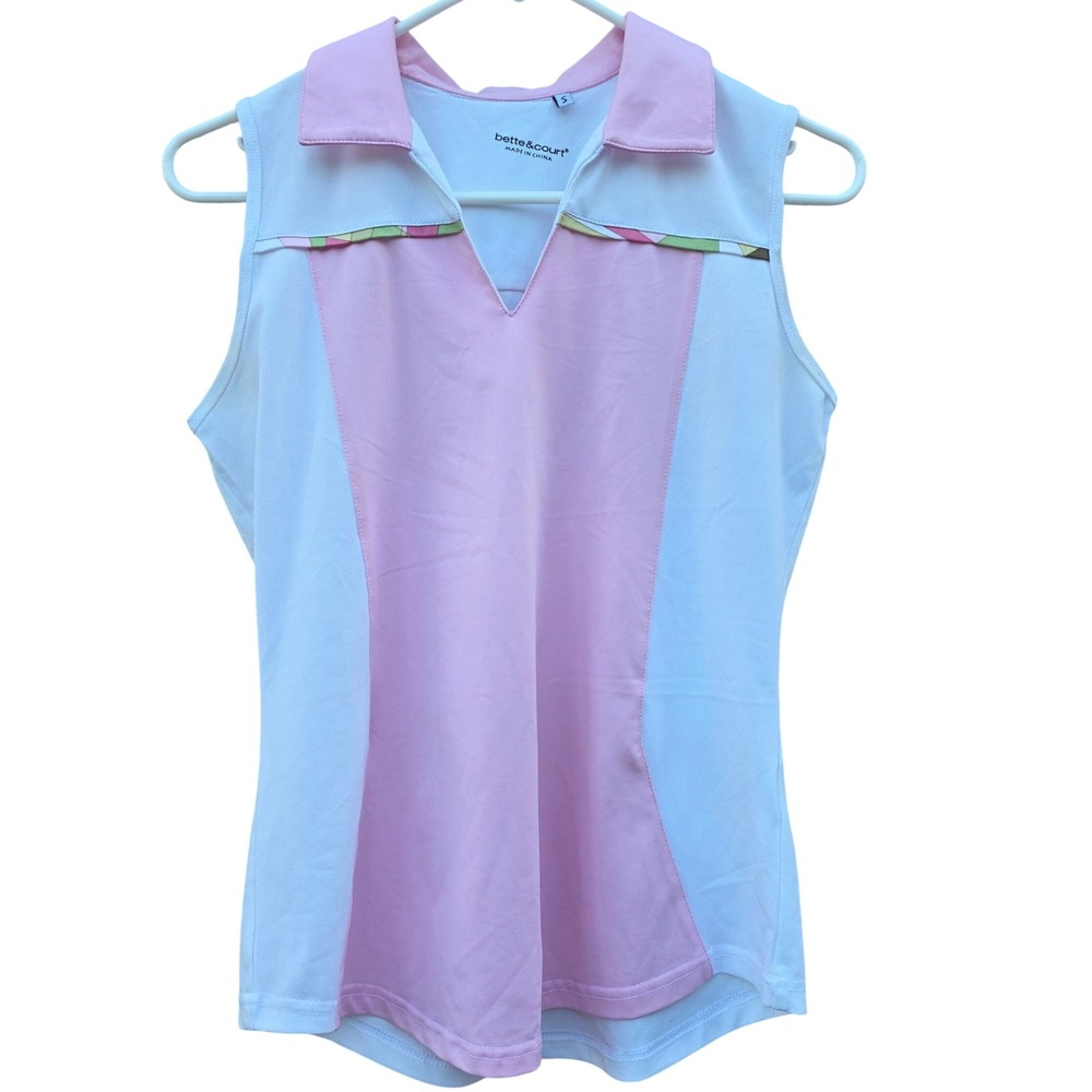 Bette & Court Golf Sleeveless Polo Shirt‎ Pink White Athletic Top